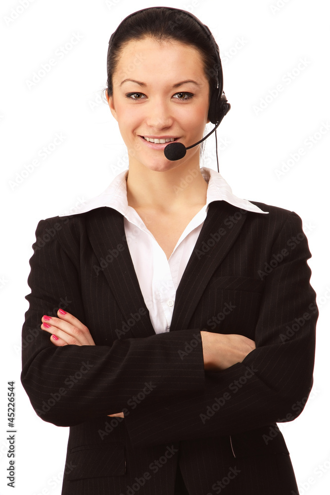 Portrait of a friendly customer service girl with a headset Portrait of a friendly customer service girl with a headset