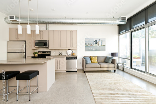 Fotografia Modern condo kitchen and living room