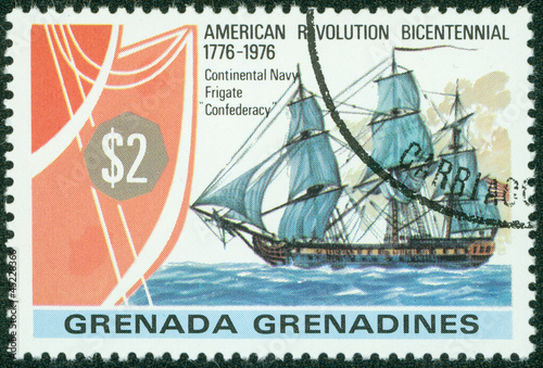 stamp printed in Grenada shows image of the frigate Confederacy