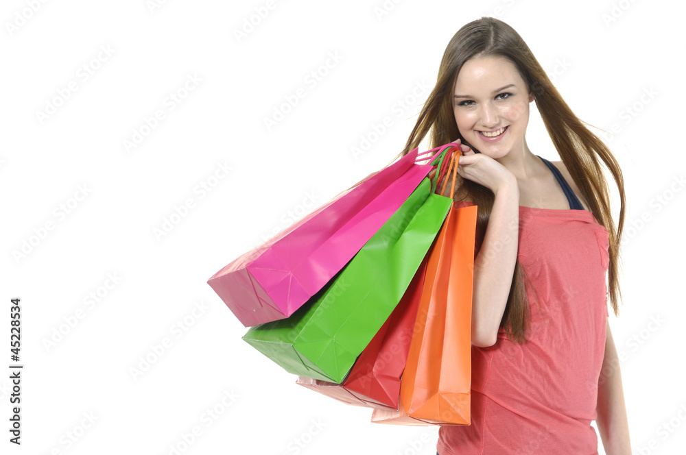 close up girl with shopping bag