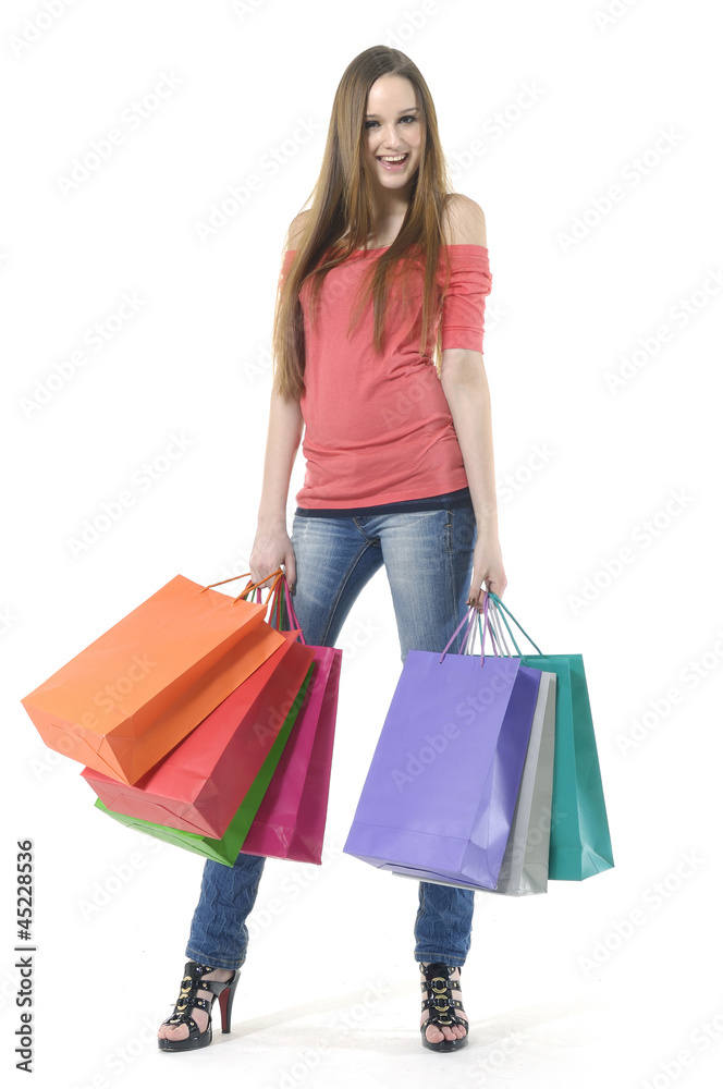 Full length casual woman with shopping bag