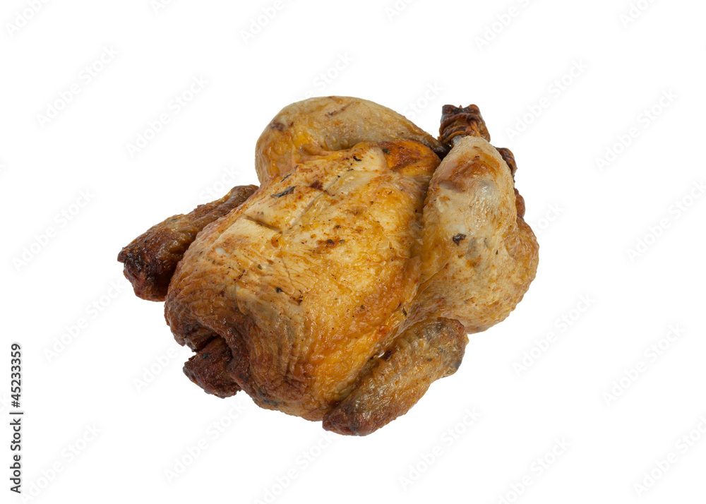 Roasted chicken or turkey on white background Roasted chicken or turkey on white background