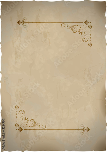Old paper sheet  with vintage frame