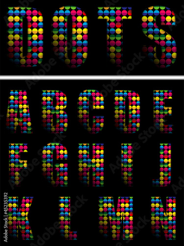 Alphabet Dots Color on Black Background