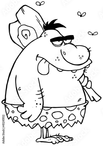 Outlined Caveman Cartoon Character