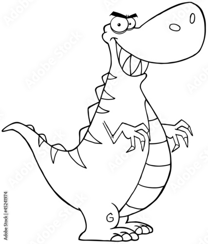 Outlined Angry Dinosaur Cartoon Character