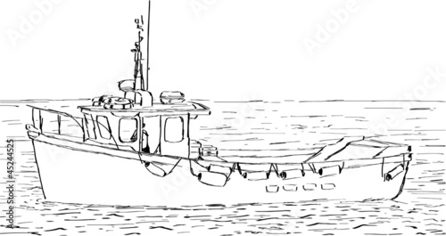 Hand sketched drawing of a fishing boat