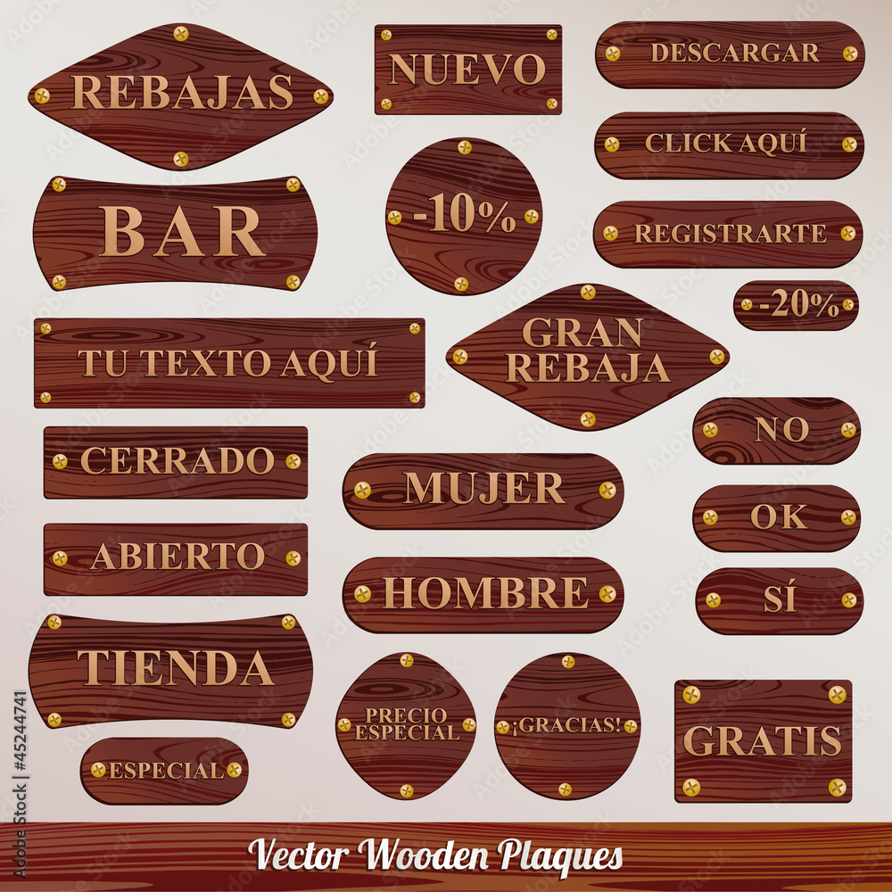 Set vector wooden plaque