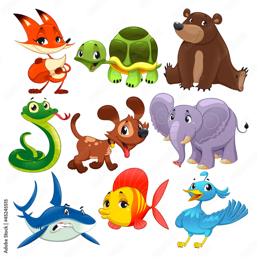 Fototapeta premium Set of animals. Cartoon and vector isolated characters.