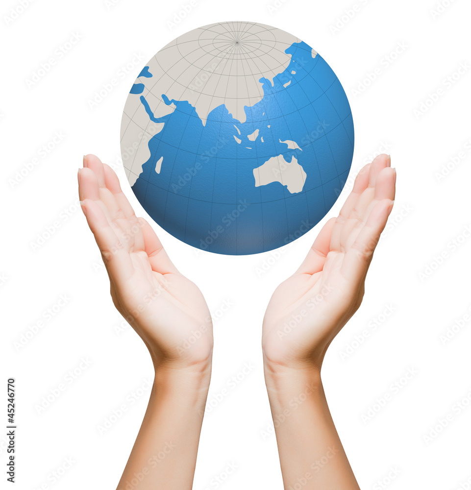 World in hands, global business on background white World in hands, global business on background white