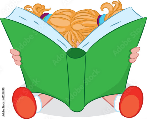 A cartoon girl reading a book. Vector illustration.