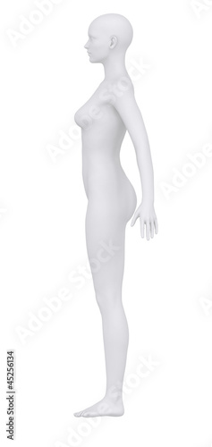 Female body in anatomical position lateral view clipping path