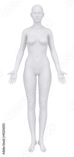 Female body in anatomical position anterior view clipping path