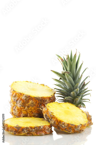 Fresh sliced pineapple isolated on white