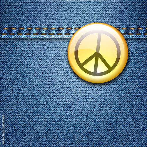 Peace Badge on Denim Fabric Texture Jacket photo