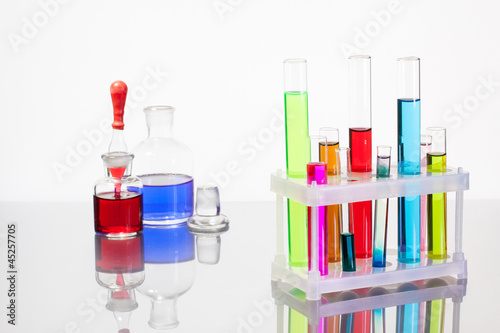 Laboratory glass test tubes with color liquid