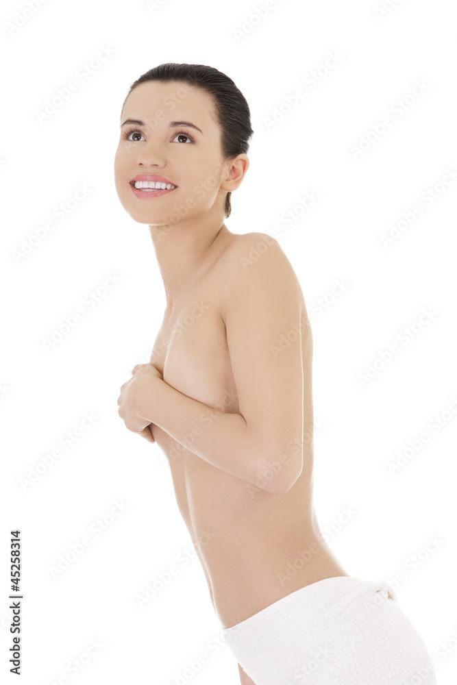 Fototapeta premium Happy young beautiful topless woman