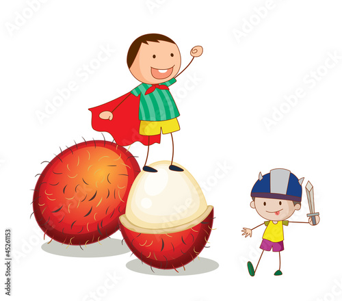 boys and fruit