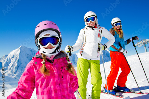Skiing, winter, - skiers on mountainside