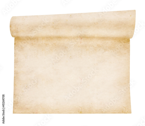 Aged scroll paper, old textured paper, isolated on white