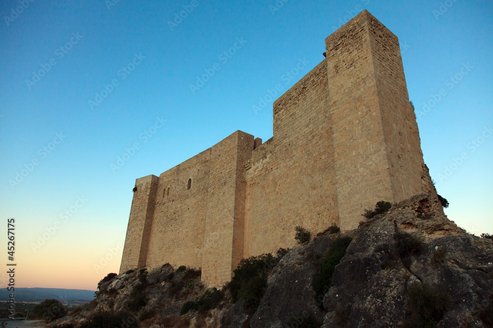 Medieval castle Miravet in Spain. Evening lighting