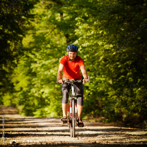 Biker on the forest road