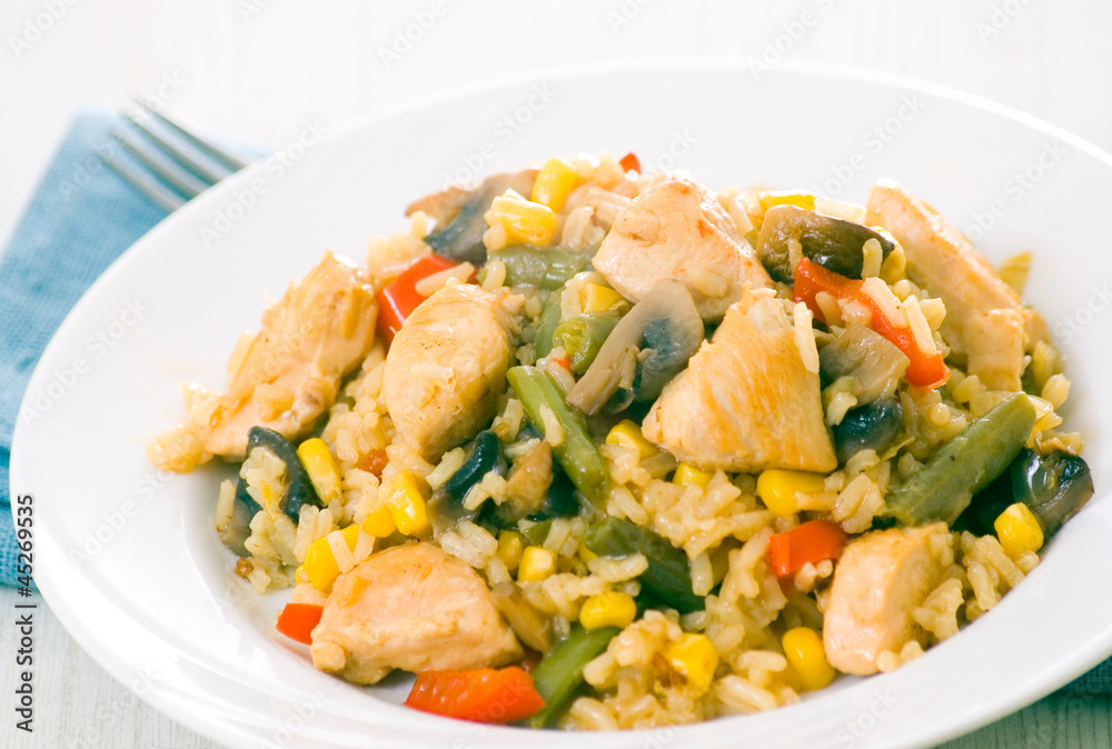 Chicken Breast with Vegetables, Mushrooms and Rice Chicken Breast with Vegetables, Mushrooms and Rice