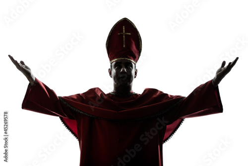 Print op canvas man cardinal bishop silhouette saluting blessing