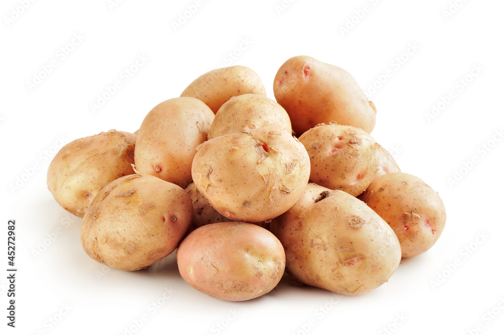 bunch of potatoes on white background close up shoot bunch of potatoes on white background close up shoot