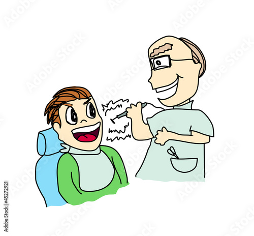 Vector cartoon of dentist with patient