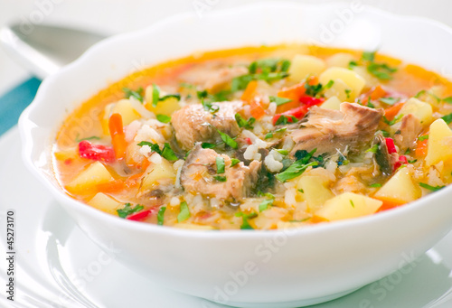 Fish soup with potato and rice