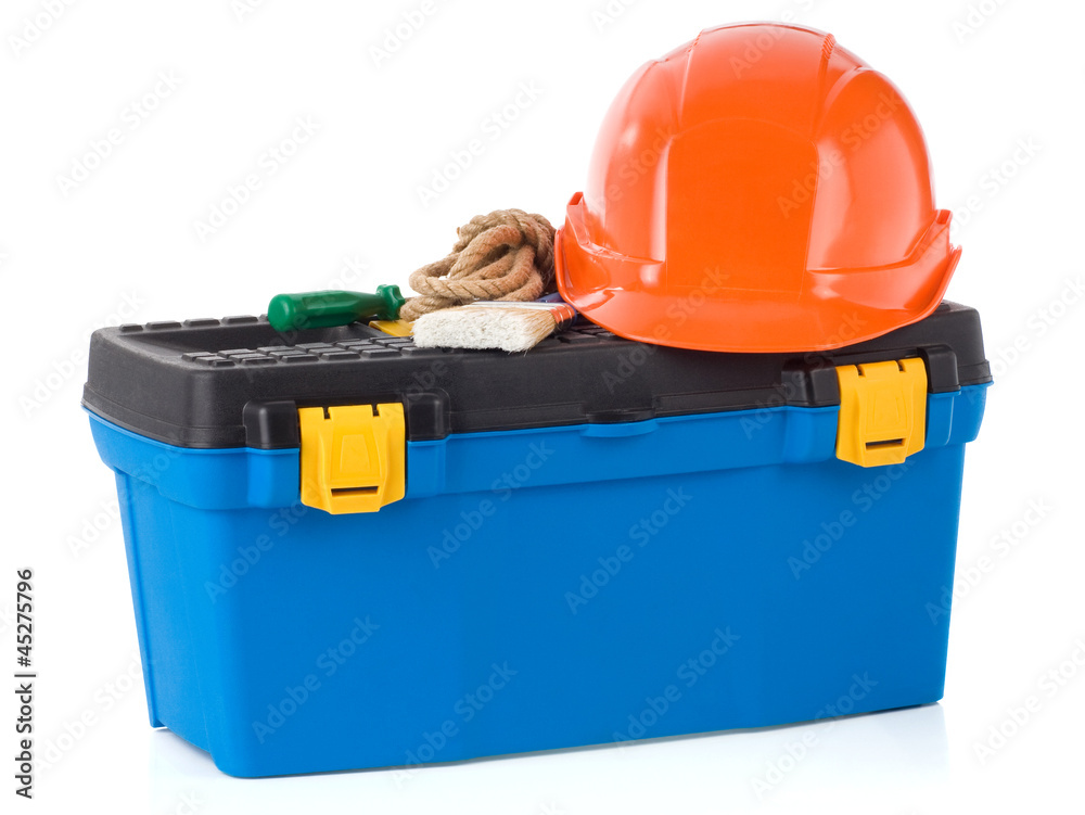 set of tools with box isolated on white set of tools with box isolated on white