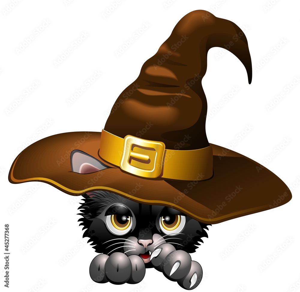 Halloween Kitten Witch Cartoon Gattino Cappello Strega Stock Vector