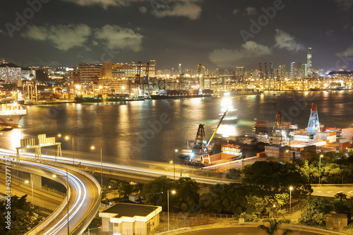commercial container port and highway in Hong Kong