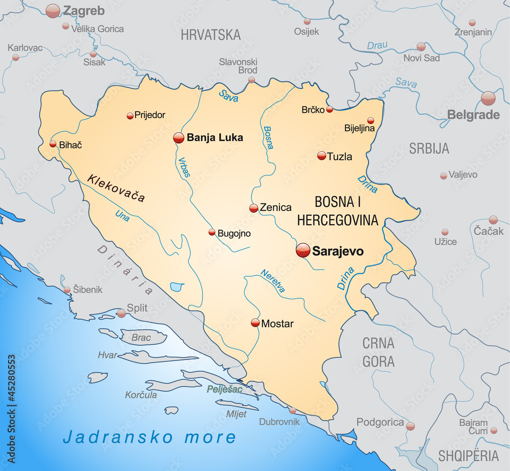 Übersicht von Bosnien-Herzegowina und Umgebung