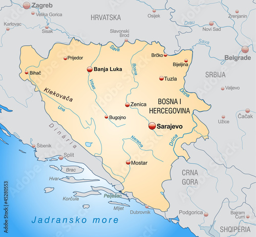 Übersicht von Bosnien-Herzegowina und Umgebung