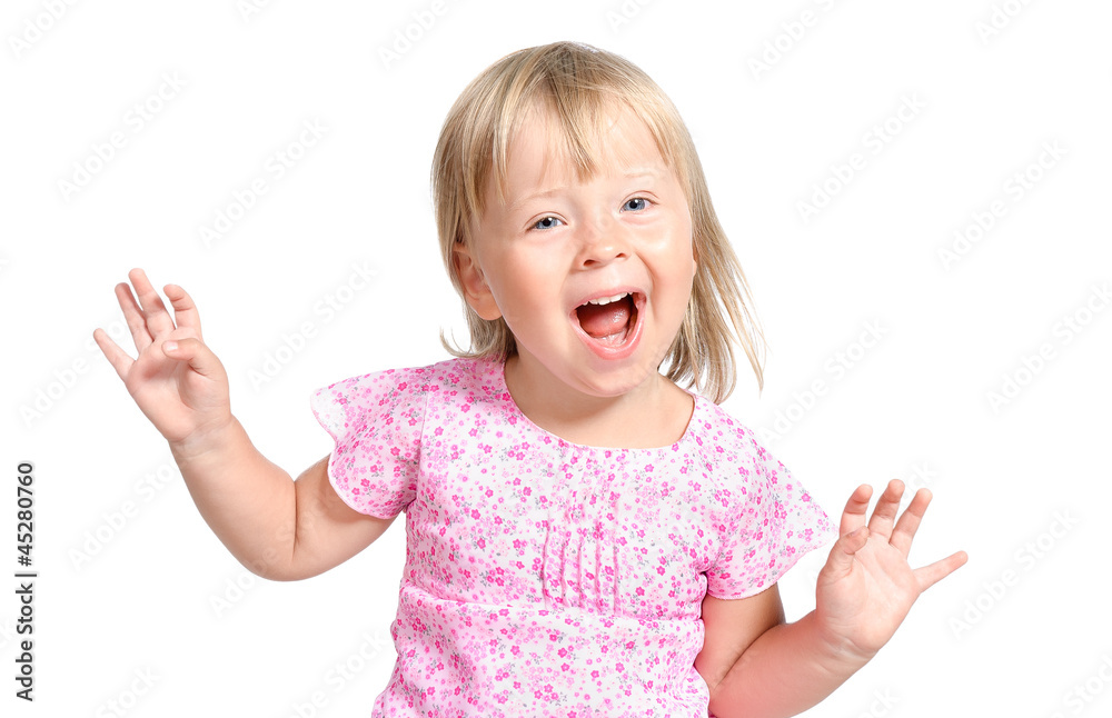 amazed little girl laugting ang singing expressively isolated ov amazed little girl laugting ang singing expressively isolated ov