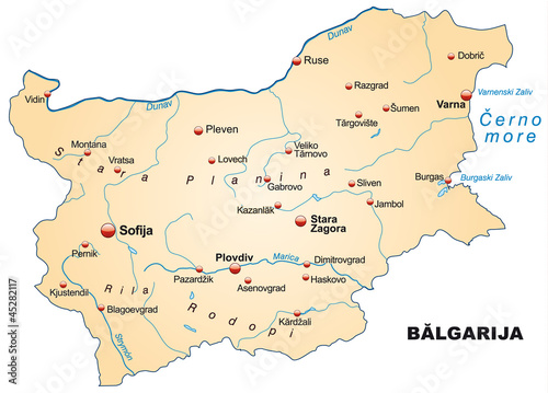 Map of Bulgaria with capitals