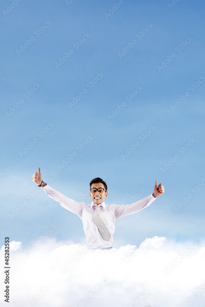 Successful businessman on the cloud Successful businessman on the cloud