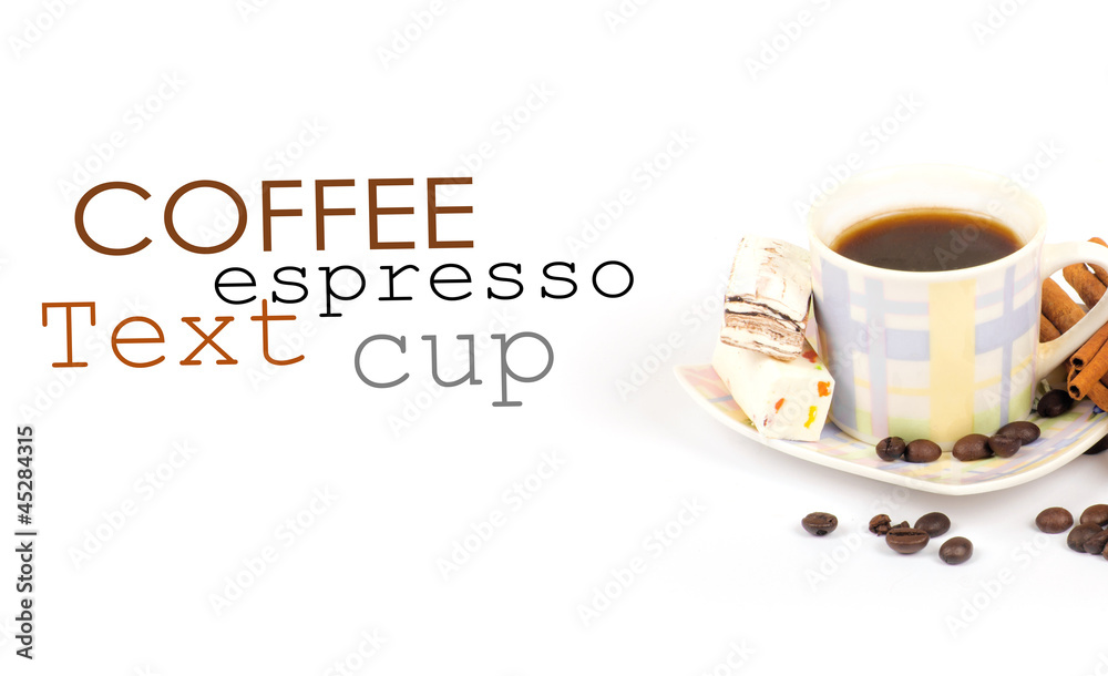 Cup of coffee with ingredients on a white background Cup of coffee with ingredients on a white background