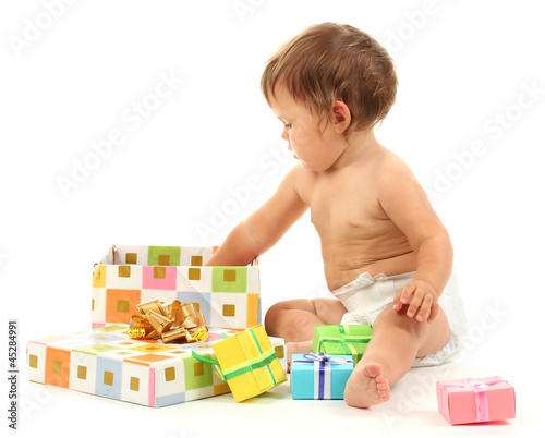 Cute baby and gift box isol...
