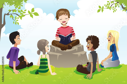 Kids studying bible