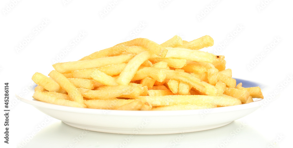 Potatoes fries in the plate isolated on white Potatoes fries in the plate isolated on white