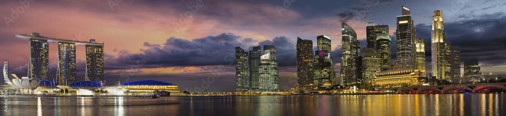 Singapore City Skyline at Sunset Panorama