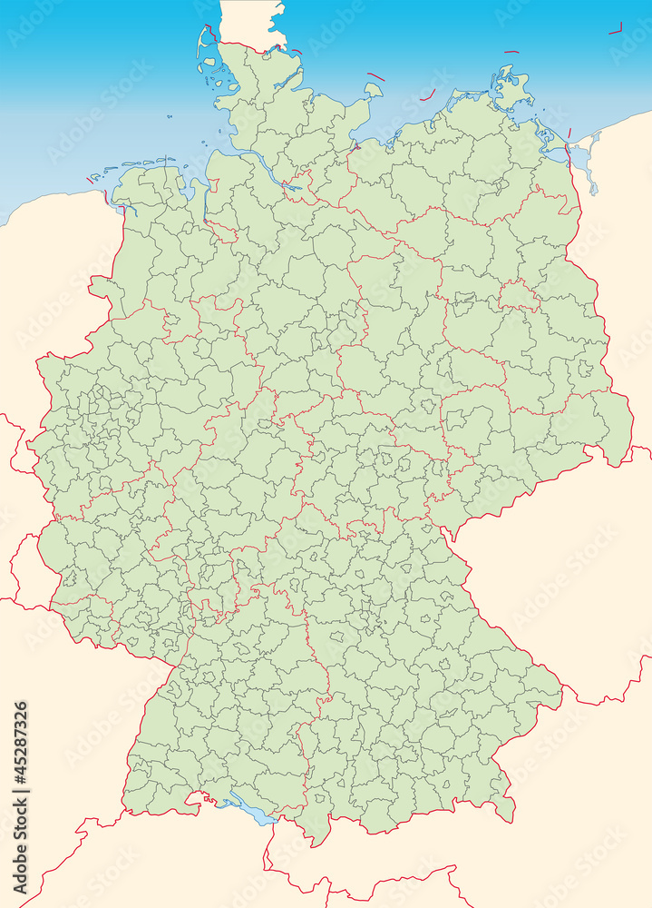 Kreiskarte von Deutschland mit Umland