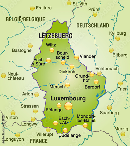 Übersichtskarte von Luxembourg mit Nachbarländern photo