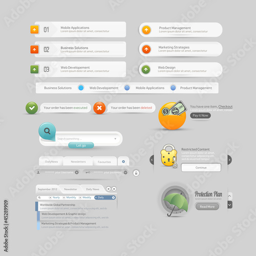 Website design template  menu elements with icons