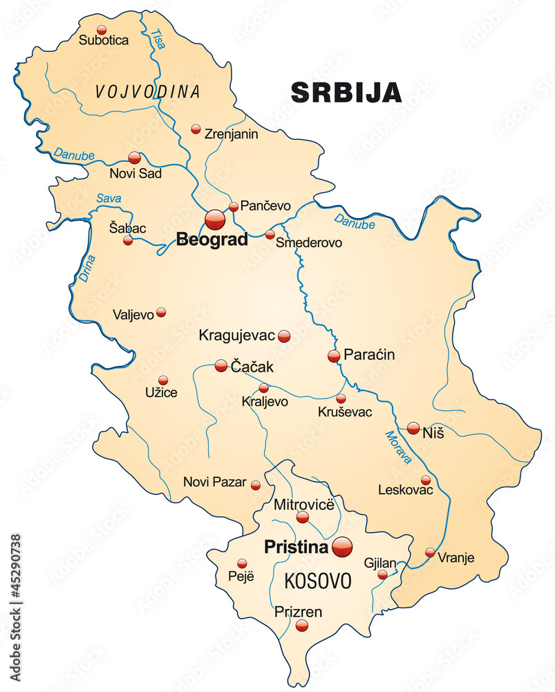 Map of Serbia in orange