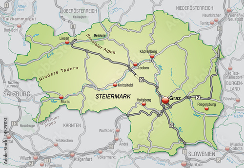 Verkehrskarte der Steiermark mit Umland