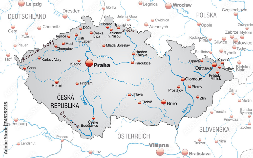 Umgebungskarte von Tschechien in grau
